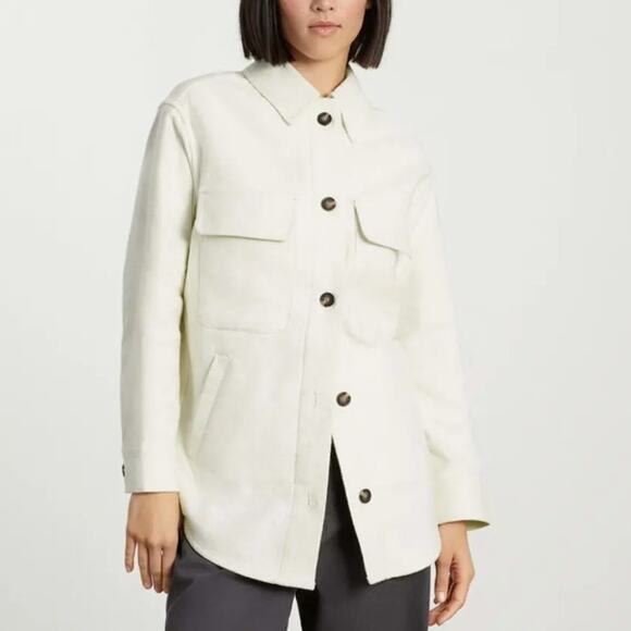 Everlane Cream Oversized Shirt Jacket Womens M Button Up Twill Cotton Collared - Picture 2 of 9